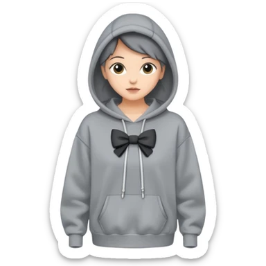 a gray oversized hoodie with a bow print on the chest sticker