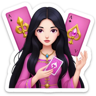 long black hair girl with pink tarot cards sticker