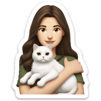 Brunette woman snuggling white Persian cat sticker