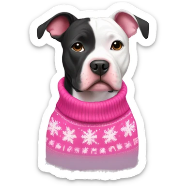 Black and white pitbull with pink Christmas sweater sticker