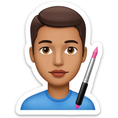 Man with lip gloss on and makeup sticker