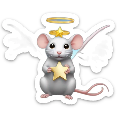 rat with angel wings holding a star sticker