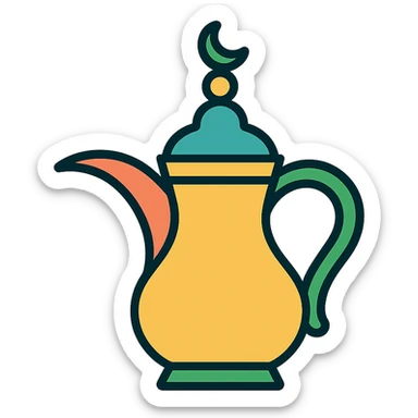 icon representing Saudi culture with traditional coffee pot dallah in modern color outline style sticker