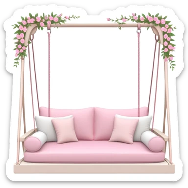 Romantic pastel-white wooden pink cushions couch-swing with tiny flowers around sticker