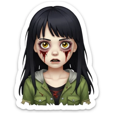 girl zombie with black long hair whit bangs sticker