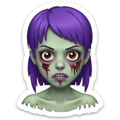 Quero uma zumbi com franja vegana piercing na sombrancelha no lado esquerdo e na boca e no nariz no lado direito cabelo castanho/preto com mechas roxas sticker