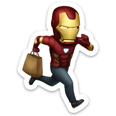 Robber running with a bag while wearing an iron man mask  sticker