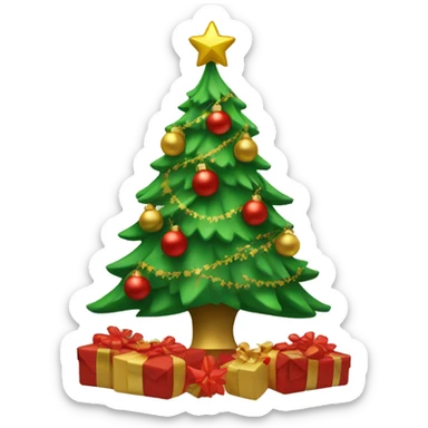 Green Christmas tree with red and gold decorations  sticker