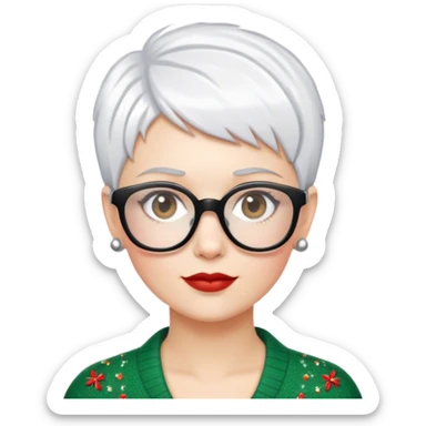 White woman with short pixie white hair xmas glasses sticker