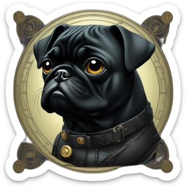 A cyberpunk black pug in Art Nouveau style during 1910 sticker