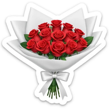 bouquet of roses with bow and wrapping paper sticker
