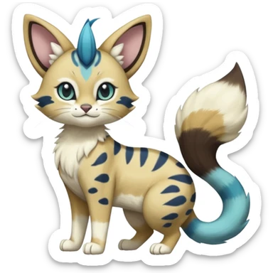 Cobalt-Blue green turquoise black white Purloin-Meowth-Meowstic-Minccino-Cinccino-serval-furret-Noibat-caracal-fusion-hybrid-creature (full body) sticker