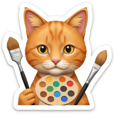A cat holding brushes and a colour pallete because he is an artist sticker