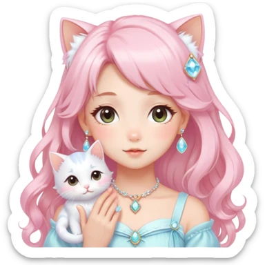  dreamy-pretty-elegant-kawaii-shiny-blushing-shy-pastel-lady-kawaii-beautiful-hair-naturecore-fairycore-cottagecore-jewels-trending-aesthetic -kitten sticker