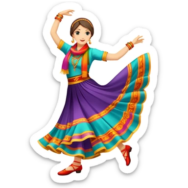 Humanless Icon for Folk Dance: traditional folk dance shoes, a colorful scarf, and a vibrant dance floor. The icon should capture the energy and cultural richness of folk dancing, with emphasis on movement, rhythm, and traditional attire. Transparent background. sticker