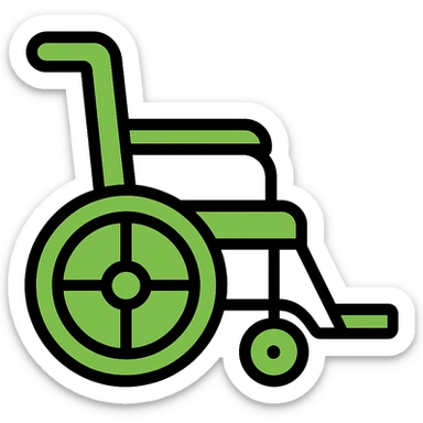 modern green wheelchair, minimal style, lineal color icon with black outlines sticker