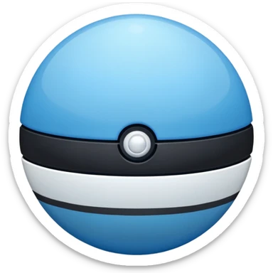blue pokeball emoji, top half is a more saturated blue, bottom half is white, black stripe, with a white sheen, with a pearlescent finish, with a stone effect sticker