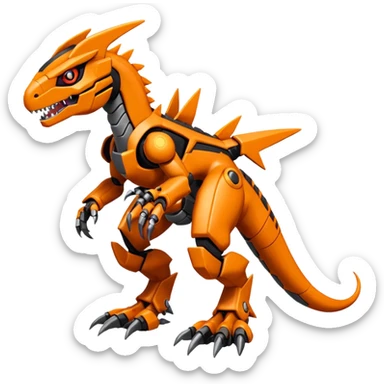 Cool Futuristic Black Orange Digimon-Fakemon-Guilmon-Velociraptor-Guilmon-Wargreymon-Mecha full body sticker