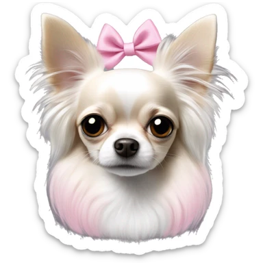 white and black and pure white long haired chihuahua with white stripe on forhead a cute pink bow sticker