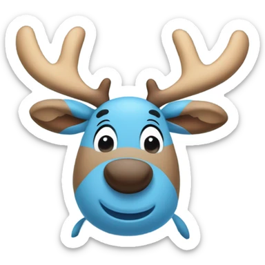 A cute blue stuffed animal resembling a cartoon moose or reindeer, with soft rounded horns that are blue, a smiling face, and a light blue belly. It has a friendly and cuddly appearance sticker