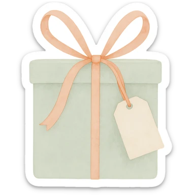 Add a small gift tag attached to the bow, keep the watercolor art style, no background. sticker