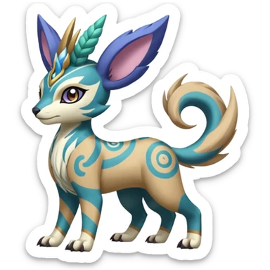 Tropical Tiny Marked Patterned Tribal Colorful Skilled Adept Graceful Asian Painted WereGarurumon-Suicune-Linoone-Meloetta-Renamon-fusion-hybrid-creature (full body) sticker