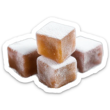 Turkish delight stacked cubes with chopped walnuts and covered with powdered sugar, on a plate sticker