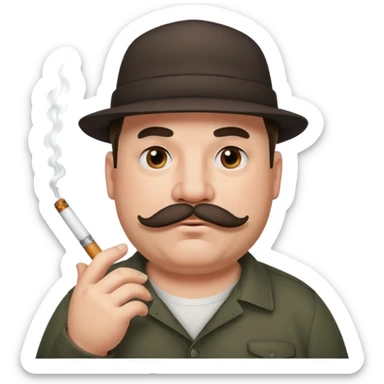 a fat father in a flat-brimmed cap with a tattoo, a cigarette in his mouth, and a mustache. sticker