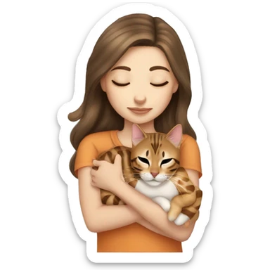 extremely light skin brunette girl sleeping with cute bengal cat sticker