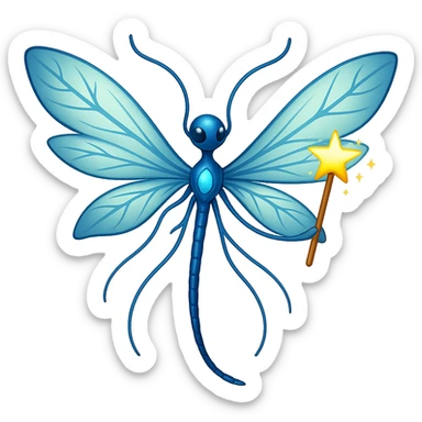 Add a magic wand to the neuron with translucent fairy wings in the style of apple emojis, keeping the apple emoji style exactly, no background. sticker