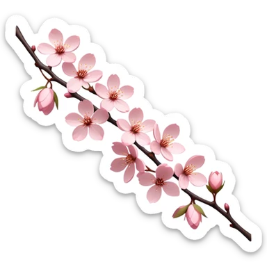 Cinematic Realistic Sakura Flowers on a Branch, depicted as delicate, soft pink blossoms gracefully adorning a slender, gently twisted branch, illuminated by subtle, warm natural light that accentuates their ethereal beauty and transient charm, poetic spring scene sticker