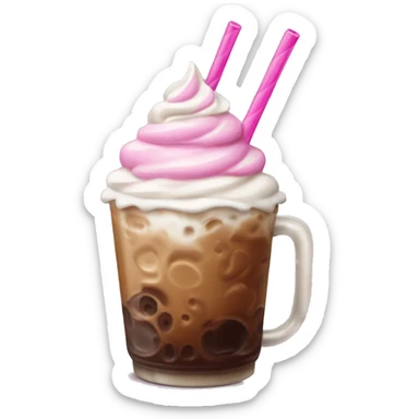 Iced coffee with whipped cream and pink straw sticker
