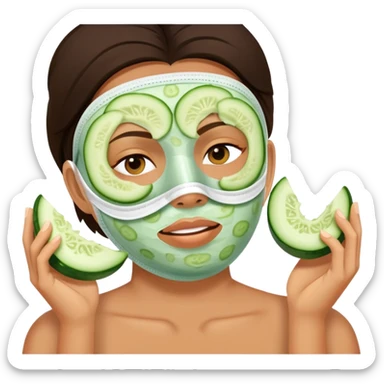 Face mask skincare treatment with cucumber slices on eyes sticker