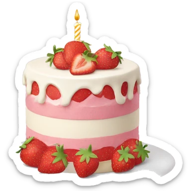 Pink strawberries and cream birthday cake  sticker