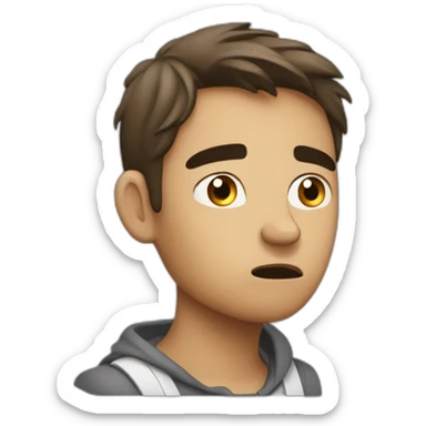 confused young frustrated thinking pose one hand on their chin while furrowing their brow sticker