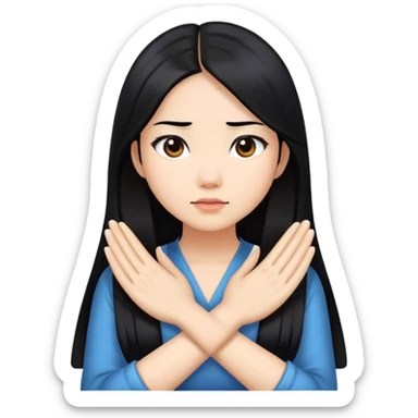 Beautiful woman with her hands crossed ️ iOS emoji drawing style, intellectual Asian long-haired beauty, rejected iOS emoji style expression sticker