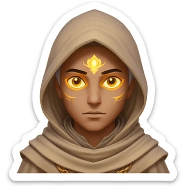 desert sand mage portrait, head and shoulders only, mystical hood, swirling sand aura, glowing eyes, fantasy vibe, 3D cartoon, mobile game icon style, clean background, no text, no watermark
 sticker