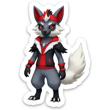 Edgy cool Absol-Zorua-Zangoose-Houndour-Poochyena-creature-hybrid full body, wearing accessories and apparels sticker