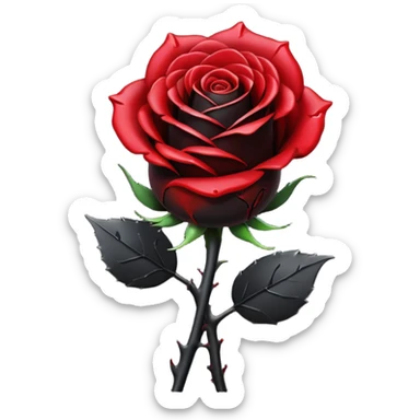 A pitch-dark obsidian-black aesthetic rose with a black stem, it has blood splatter on it  sticker