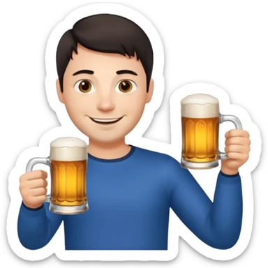 nordic man with short dark hair sitting and holding two mugs of beer sticker
