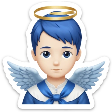 A graceful angel boy with deep blue hair tied in a ribbon, spreading gentle light.








 sticker