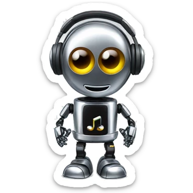evil chrome robot listening to music sticker
