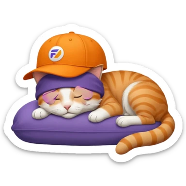 emoji of sleeping cat,it has on his head FedEx delivery cap sticker