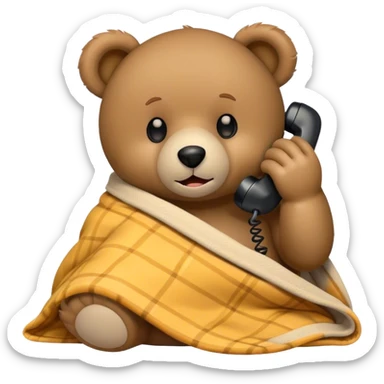teddy bear cozy in blanket phone call sticker