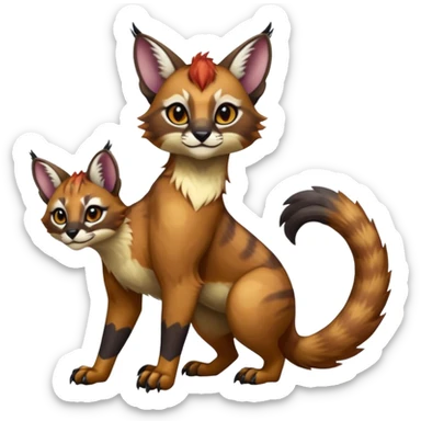 Colorful dark tropical exotic cute cool beautiful shiny beautiful fantasy-caracal-civet-genet-sergal-vernid-Gryphon-Cacomistle-Trico-oncilla-animal-Fakémon-hybrid-fursona (full body) sticker