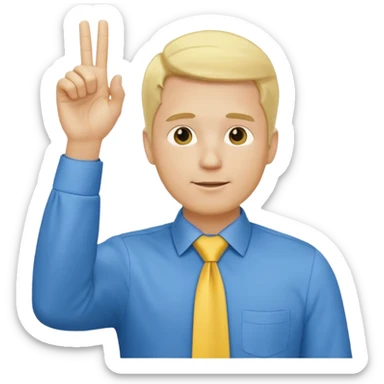 consulting man with hand with white skin and blonde hair with blue shirt and yellow tie sticker