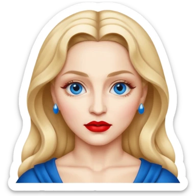 Madonna with blue eyes, red lip sticker