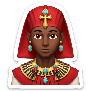 gothic ancient Egyptian character portrait, head and shoulders only, red and black color theme, pharaoh collar, ankh symbols, dark red royal fabric, Egyptian jewelry, mysterious expression, dramatic lighting, 3D cartoon, mobile game icon style, clean background, no text, no watermark
 sticker