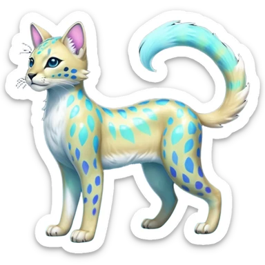 Colorful Iridescent Shiny Pastel Nebulae Glowing Neon Bioluminescent Bright Icy Elemental Pawny Majestic Elegant Thin Long Mature Realistic Liepard-Amaura-Litten-Sprigatito-Caracal-Lynx-Genet-Civet-Glaceon-Pokémon-fusion-creature (full body) sticker