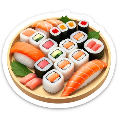 Cinematic Realistic Sushi Dish Emoji, depicted as an artful arrangement of fresh sushi with vibrant colors rendered with lifelike textures and delicate, natural lighting. sticker